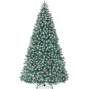 Artificial Frosted Christmas Tree, 9ft Premium Unlit Realistic Spruce Holiday Décor w/Dense Branches, Metal Base Blue Spruce Artificial Frosted Christmas Tree, 9ft Premium Unlit Realistic Spruce Holiday Décor w/Dense Branches, Metal Base Blue Spruce