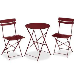 3-Piece Bistro Set, Space Saving Folding Design, Solid Steel, Outdoor Patio Furniture Set w/ 2 Chairs, Bistro Table - Burgundy 3-Piece Bistro Set, Space Saving Folding Design, Solid Steel, Outdoor Patio Furniture Set w/ 2 Chairs, Bistro Table - Burgundy