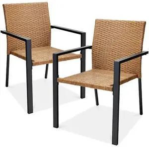Set of 2 Stackable Outdoor Wicker Dining Chairs All-Weather Firepit Armchair w/Armrests, Steel Frame for Patio, Deck, Garden, Yard - Natural Set of 2 Stackable Outdoor Wicker Dining Chairs All-Weather Firepit Armchair w/Armrests, Steel Frame for Patio, Deck, Garden, Yard - Natural