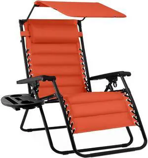 Oversized Padded Zero Gravity Chair w/Canopy Headrest Cup Holder Side Tray, Folding Outdoor Patio Recliner Lounger - Burnt Orange Oversized Padded Zero Gravity Chair w/Canopy Headrest Cup Holder Side Tray, Folding Outdoor Patio Recliner Lounger - Burnt Orange