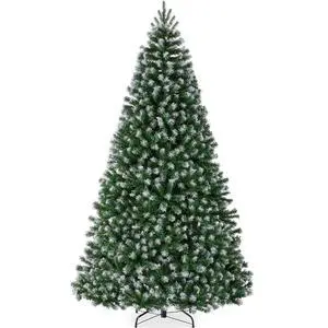 Artificial Frosted Christmas Tree, 9ft Premium Unlit Realistic Spruce Holiday Décor w/Dense Branches, Metal Base - Green Spruce Artificial Frosted Christmas Tree, 9ft Premium Unlit Realistic Spruce Holiday Décor w/Dense Branches, Metal Base - Green Spruce