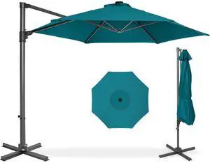 10ft Offset Cantilever Hanging Market Patio Umbrella, Smooth 360° Rotation, 8 Sturdy Ribs, Easy Adjustment - Cerulean 10ft Offset Cantilever Hanging Market Patio Umbrella, Smooth 360° Rotation, 8 Sturdy Ribs, Easy Adjustment - Cerulean