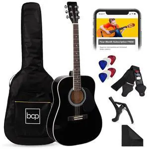 41in Full Size Beginner All Wood Acoustic Guitar Starter Set w/Gig Bag, Strap, Capo, Strings, Picks - Black 41in Full Size Beginner All Wood Acoustic Guitar Starter Set w/Gig Bag, Strap, Capo, Strings, Picks - Black