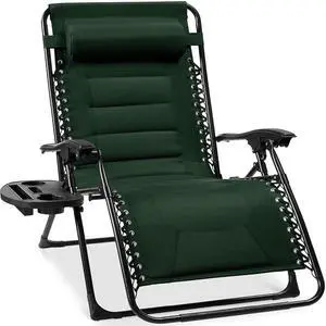 Oversized Padded Zero Gravity Chair, Folding Outdoor Patio Recliner, XL Anti Gravity Lounger for Backyard w/Headrest, Cup Holder, Side Tray, Polyester Mesh - Forest Green Oversized Padded Zero Gravity Chair, Folding Outdoor Patio Recliner, XL Anti Gravity Lounger for Backyard w/Headrest, Cup Holder, Side Tray, Polyester Mesh - Forest Green