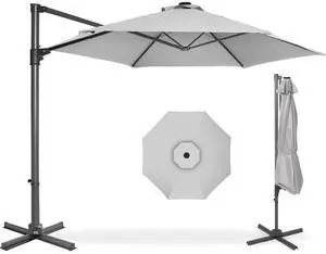 10ft Offset Cantilever Hanging Market Patio Umbrella, Smooth 360° Rotation, 8 Sturdy Ribs, Easy Adjustment - Fog Gray 10ft Offset Cantilever Hanging Market Patio Umbrella, Smooth 360° Rotation, 8 Sturdy Ribs, Easy Adjustment - Fog Gray
