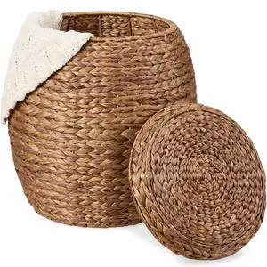 Multipurpose Hyacinth Storage Basket, Plant Décor, Handwoven Organizer Tote for Bedroom, Living Room, Nursery, w/Lid - Chestnut Multipurpose Hyacinth Storage Basket, Plant Décor, Handwoven Organizer Tote for Bedroom, Living Room, Nursery, w/Lid - Chestnut