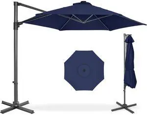 10ft Offset Cantilever Hanging Market Patio Umbrella, Smooth 360° Rotation, 8 Sturdy Ribs, Easy Adjustment - Navy Blue 10ft Offset Cantilever Hanging Market Patio Umbrella, Smooth 360° Rotation, 8 Sturdy Ribs, Easy Adjustment - Navy Blue