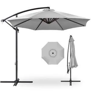10ft Offset Cantilever Hanging Market Patio Umbrella, 8 Sturdy Ribs, Easy Adjustment - Fog Gray 10ft Offset Cantilever Hanging Market Patio Umbrella, 8 Sturdy Ribs, Easy Adjustment - Fog Gray