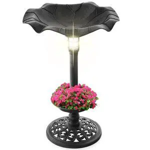 Best Choice Products Outdoor Solar Lighted Pedestal Bird Bath Fountain Decoration w/Planter, Integrated Panel, Scroll Accents for Lawn, Garden - Black Best Choice Products Outdoor Solar Lighted Pedestal Bird Bath Fountain Decoration w/Planter, Integrated Panel, Scroll Accents for Lawn, Garden - Black