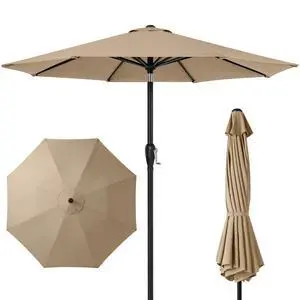9ft Commercial Grade Patio Umbrella, 5-Year Fade Resistant 260 GSM Polyester Canopy, Rustproof Aluminum Frame, Smooth Tilt & Crank for Patio, Restaurant, Pool & Deck - Tan 9ft Commercial Grade Patio Umbrella, 5-Year Fade Resistant 260 GSM Polyester Canopy, Rustproof Aluminum Frame, Smooth Tilt & Crank for Patio, Restaurant, Pool & Deck - Tan