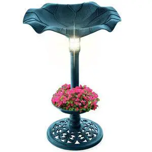 Best Choice Products Outdoor Solar Lighted Pedestal Bird Bath Fountain Decoration w/Planter, Integrated Panel, Scroll Accents for Lawn, Garden - Peacock Blue Best Choice Products Outdoor Solar Lighted Pedestal Bird Bath Fountain Decoration w/Planter, Integrated Panel, Scroll Accents for Lawn, Garden - Peacock Blue