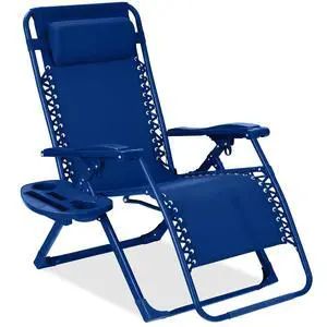 Adjustable Zero Gravity Chair, Monochromatic Color Folding Patio Recliner w/Side Tray, Headrest - Marine Adjustable Zero Gravity Chair, Monochromatic Color Folding Patio Recliner w/Side Tray, Headrest - Marine