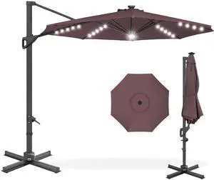 10ft Solar LED Cantilever Patio Umbrella, 360-Degree Rotation Hanging Offset Market Outdoor Sun Shade for Backyard, Deck, Poolside w/Lights, Easy Tilt, Cross Base - Deep Taupe 10ft Solar LED Cantilever Patio Umbrella, 360-Degree Rotation Hanging Offset Market Outdoor Sun Shade for Backyard, Deck, Poolside w/Lights, Easy Tilt, Cross Base - Deep Taupe