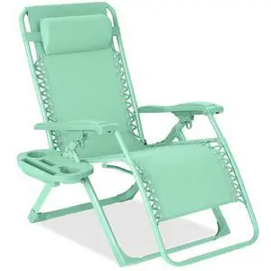 Adjustable Zero Gravity Chair, Monochromatic Color Folding Patio Recliner w/Side Tray, Headrest - Mint Adjustable Zero Gravity Chair, Monochromatic Color Folding Patio Recliner w/Side Tray, Headrest - Mint