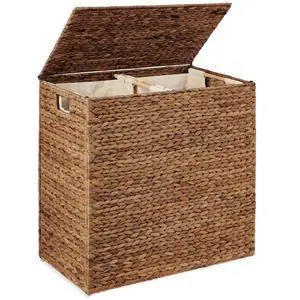 Large Laundry Hamper with Lid, Natural Handwoven Hyacinth Laundry Basket, W/Removeable & Washable Liner Bag, Portable, Handles, 30 Gallon (114 liters) - Chestnut Large Laundry Hamper with Lid, Natural Handwoven Hyacinth Laundry Basket, W/Removeable & Washable Liner Bag, Portable, Handles, 30 Gallon (114 liters) - Chestnut
