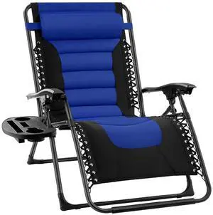 Oversized Padded Zero Gravity Chair, Folding Outdoor Patio Recliner, XL Anti Gravity Lounger for Backyard w/Headrest, Cup Holder, Side Tray, Polyester Mesh - Blue Oversized Padded Zero Gravity Chair, Folding Outdoor Patio Recliner, XL Anti Gravity Lounger for Backyard w/Headrest, Cup Holder, Side Tray, Polyester Mesh - Blue