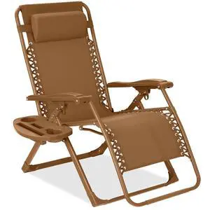 Adjustable Zero Gravity Chair, Monochromatic Color Folding Patio Recliner w/Side Tray, Headrest - Desert Adjustable Zero Gravity Chair, Monochromatic Color Folding Patio Recliner w/Side Tray, Headrest - Desert