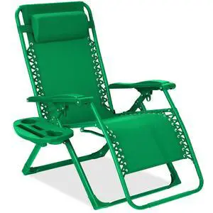 Adjustable Zero Gravity Chair, Monochromatic Color Folding Patio Recliner w/Side Tray, Headrest - Basil Adjustable Zero Gravity Chair, Monochromatic Color Folding Patio Recliner w/Side Tray, Headrest - Basil