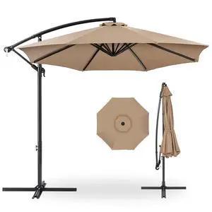 10ft Offset Hanging Market Patio Umbrella w/Easy Tilt Adjustment, Polyester Shade, 8 Ribs for Backyard, Poolside, Lawn and Garden - Tan 10ft Offset Hanging Market Patio Umbrella w/Easy Tilt Adjustment, Polyester Shade, 8 Ribs for Backyard, Poolside, Lawn and Garden - Tan