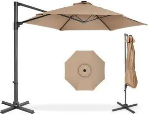 10ft Offset Cantilever Hanging Market Patio Umbrella, Smooth 360° Rotation, 8 Sturdy Ribs, Easy Adjustment - Tan 10ft Offset Cantilever Hanging Market Patio Umbrella, Smooth 360° Rotation, 8 Sturdy Ribs, Easy Adjustment - Tan