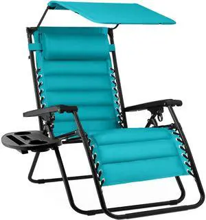 Oversized Padded Zero Gravity Chair w/Canopy Headrest Cup Holder Side Tray, Folding Outdoor Patio Recliner Lounger - Peacock Blue Oversized Padded Zero Gravity Chair w/Canopy Headrest Cup Holder Side Tray, Folding Outdoor Patio Recliner Lounger - Peacock Blue