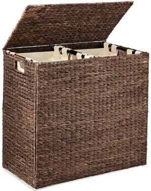 Large Laundry Hamper with Lid, Natural Handwoven Hyacinth Laundry Basket, W/Removeable & Washable Liner Bag, Portable, Handles, 30 Gallon (114 liters) - Espresso Large Laundry Hamper with Lid, Natural Handwoven Hyacinth Laundry Basket, W/Removeable & Washable Liner Bag, Portable, Handles, 30 Gallon (114 liters) - Espresso