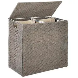 Large Laundry Hamper with Lid, Natural Handwoven Hyacinth Laundry Basket, W/Removeable & Washable Liner Bag, Portable, Handles, 30 Gallon (114 liters) - Gray Large Laundry Hamper with Lid, Natural Handwoven Hyacinth Laundry Basket, W/Removeable & Washable Liner Bag, Portable, Handles, 30 Gallon (114 liters) - Gray