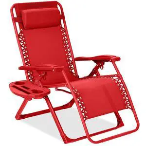 Adjustable Zero Gravity Chair, Monochromatic Color Folding Patio Recliner w/Side Tray, Headrest - Chili Adjustable Zero Gravity Chair, Monochromatic Color Folding Patio Recliner w/Side Tray, Headrest - Chili