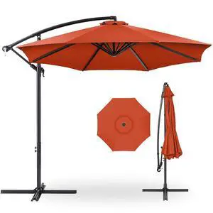 10ft Offset Cantilever Hanging Market Patio Umbrella, 8 Sturdy Ribs, Easy Adjustment - Rust 10ft Offset Cantilever Hanging Market Patio Umbrella, 8 Sturdy Ribs, Easy Adjustment - Rust