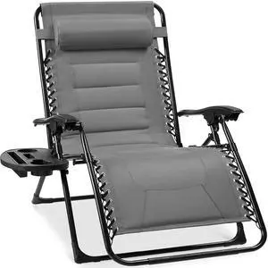 Oversized Padded Zero Gravity Chair, Folding Outdoor Patio Recliner, XL Anti Gravity Lounger for Backyard w/Headrest, Cup Holder, Side Tray, Polyester Mesh - Ice Gray Oversized Padded Zero Gravity Chair, Folding Outdoor Patio Recliner, XL Anti Gravity Lounger for Backyard w/Headrest, Cup Holder, Side Tray, Polyester Mesh - Ice Gray
