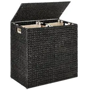 Large Laundry Hamper with Lid, Natural Handwoven Hyacinth Laundry Basket, W/Removeable & Washable Liner Bag, Portable, Handles, 30 Gallon (114 liters) - Black Large Laundry Hamper with Lid, Natural Handwoven Hyacinth Laundry Basket, W/Removeable & Washable Liner Bag, Portable, Handles, 30 Gallon (114 liters) - Black