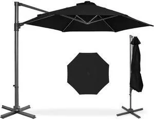 10ft Offset Cantilever Hanging Market Patio Umbrella, Smooth 360° Rotation, 8 Sturdy Ribs, Easy Adjustment - Black 10ft Offset Cantilever Hanging Market Patio Umbrella, Smooth 360° Rotation, 8 Sturdy Ribs, Easy Adjustment - Black