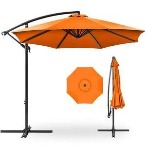 10ft Offset Cantilever Hanging Market Patio Umbrella, 8 Sturdy Ribs, Easy Adjustment - Orange 10ft Offset Cantilever Hanging Market Patio Umbrella, 8 Sturdy Ribs, Easy Adjustment - Orange