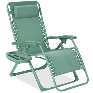 Adjustable Zero Gravity Chair, Monochromatic Color Folding Patio Recliner w/Side Tray, Headrest - Seafoam Adjustable Zero Gravity Chair, Monochromatic Color Folding Patio Recliner w/Side Tray, Headrest - Seafoam