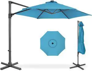 10ft Offset Cantilever Hanging Market Patio Umbrella, Smooth 360° Rotation, 8 Sturdy Ribs, Easy Adjustment - Sky Blue 10ft Offset Cantilever Hanging Market Patio Umbrella, Smooth 360° Rotation, 8 Sturdy Ribs, Easy Adjustment - Sky Blue
