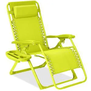 Adjustable Zero Gravity Chair, Monochromatic Color Folding Patio Recliner w/Side Tray, Headrest - Neon Adjustable Zero Gravity Chair, Monochromatic Color Folding Patio Recliner w/Side Tray, Headrest - Neon