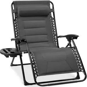 Oversized Padded Zero Gravity Chair, Folding Outdoor Patio Recliner, XL Anti Gravity Lounger for Backyard w/Headrest, Cup Holder, Side Tray, Polyester Mesh - Gray Oversized Padded Zero Gravity Chair, Folding Outdoor Patio Recliner, XL Anti Gravity Lounger for Backyard w/Headrest, Cup Holder, Side Tray, Polyester Mesh - Gray