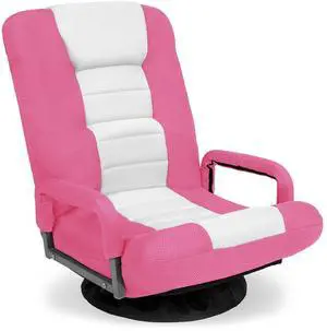 Swivel Gaming Chair 360 Degree Multipurpose Floor Chair Rocker for TV, Reading, Playing Video Games w/Lumbar Support, Armrest Handles, Adjustable Foldable Backrest - Pink/White Swivel Gaming Chair 360 Degree Multipurpose Floor Chair Rocker for TV, Reading, Playing Video Games w/Lumbar Support, Armrest Handles, Adjustable Foldable Backrest - Pink/White