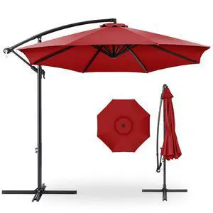10ft Offset Hanging Market Patio Umbrella w/Easy Tilt Adjustment, Polyester Shade, 8 Ribs for Backyard, Poolside, Lawn and Garden - Red 10ft Offset Hanging Market Patio Umbrella w/Easy Tilt Adjustment, Polyester Shade, 8 Ribs for Backyard, Poolside, Lawn and Garden - Red