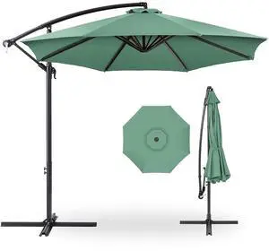 10ft Offset Cantilever Hanging Market Patio Umbrella, 8 Sturdy Ribs, Easy Adjustment - Seaglass 10ft Offset Cantilever Hanging Market Patio Umbrella, 8 Sturdy Ribs, Easy Adjustment - Seaglass