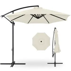 10ft Offset Hanging Market Patio Umbrella w/Easy Tilt Adjustment, Polyester Shade, 8 Ribs for Backyard, Poolside, Lawn and Garden - Ivory 10ft Offset Hanging Market Patio Umbrella w/Easy Tilt Adjustment, Polyester Shade, 8 Ribs for Backyard, Poolside, Lawn and Garden - Ivory