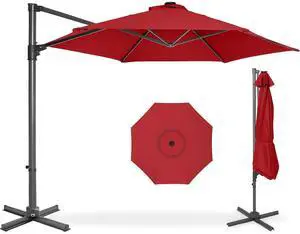 10ft Offset Cantilever Hanging Market Patio Umbrella, Smooth 360° Rotation, 8 Sturdy Ribs, Easy Adjustment - Red 10ft Offset Cantilever Hanging Market Patio Umbrella, Smooth 360° Rotation, 8 Sturdy Ribs, Easy Adjustment - Red