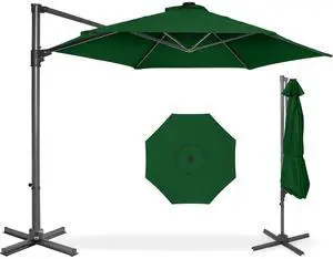 10ft Offset Cantilever Hanging Market Patio Umbrella, Smooth 360° Rotation, 8 Sturdy Ribs, Easy Adjustment - Green 10ft Offset Cantilever Hanging Market Patio Umbrella, Smooth 360° Rotation, 8 Sturdy Ribs, Easy Adjustment - Green