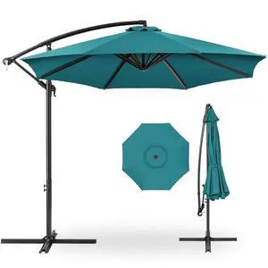 10ft Offset Cantilever Hanging Market Patio Umbrella, 8 Sturdy Ribs, Easy Adjustment - Cerulean 10ft Offset Cantilever Hanging Market Patio Umbrella, 8 Sturdy Ribs, Easy Adjustment - Cerulean