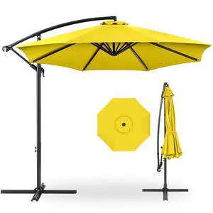 10ft Offset Cantilever Hanging Market Patio Umbrella, 8 Sturdy Ribs, Easy Adjustment - Yellow 10ft Offset Cantilever Hanging Market Patio Umbrella, 8 Sturdy Ribs, Easy Adjustment - Yellow