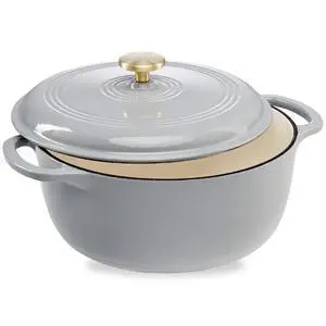 7.5 Quart Enamel Cast-Iron Round Dutch Oven, Family Style Heavy-Duty Pre-Seasoned Cookware for Home, Kitchen, Dining Room, Oven Safe w/Lid, Dual Handles - French Gray 7.5 Quart Enamel Cast-Iron Round Dutch Oven, Family Style Heavy-Duty Pre-Seasoned Cookware for Home, Kitchen, Dining Room, Oven Safe w/Lid, Dual Handles - French Gray