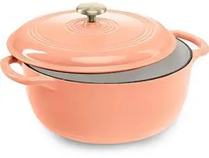 6 Quart Enamel Cast-Iron Round Dutch Oven, Family Style Heavy-Duty Pre-Seasoned Cookware for Home, Kitchen, Dining Room, Oven Safe w/Lid, Dual Handles - Peach Sorbet 6 Quart Enamel Cast-Iron Round Dutch Oven, Family Style Heavy-Duty Pre-Seasoned Cookware for Home, Kitchen, Dining Room, Oven Safe w/Lid, Dual Handles - Peach Sorbet