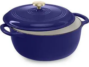 6 Quart Enamel Cast-Iron Round Dutch Oven, Family Style Heavy-Duty Pre-Seasoned Cookware for Home, Kitchen, Dining Room, Oven Safe w/Lid, Dual Handles - Sapphire Blue 6 Quart Enamel Cast-Iron Round Dutch Oven, Family Style Heavy-Duty Pre-Seasoned Cookware for Home, Kitchen, Dining Room, Oven Safe w/Lid, Dual Handles - Sapphire Blue
