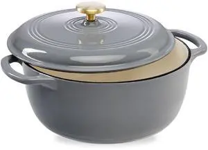 7.5 Quart Enamel Cast-Iron Round Dutch Oven, Family Style Heavy-Duty Pre-Seasoned Cookware for Home, Kitchen, Dining Room, Oven Safe w/Lid, Dual Handles - Graphite Gray 7.5 Quart Enamel Cast-Iron Round Dutch Oven, Family Style Heavy-Duty Pre-Seasoned Cookware for Home, Kitchen, Dining Room, Oven Safe w/Lid, Dual Handles - Graphite Gray