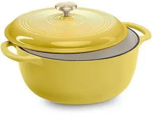 6 Quart Enamel Cast-Iron Round Dutch Oven, Family Style Heavy-Duty Pre-Seasoned Cookware for Home, Kitchen, Dining Room, Oven Safe w/Lid, Dual Handles - Lemon Meringue 6 Quart Enamel Cast-Iron Round Dutch Oven, Family Style Heavy-Duty Pre-Seasoned Cookware for Home, Kitchen, Dining Room, Oven Safe w/Lid, Dual Handles - Lemon Meringue